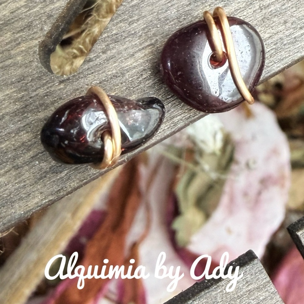 Burgundy garnet  and Gold tiny stud Earrings